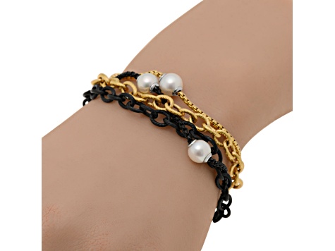 Stainless Steel and Pearl 8mm Multi-Chain Bracelet