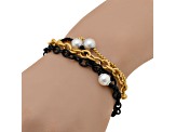 Stainless Steel and Pearl 8mm Multi-Chain Bracelet