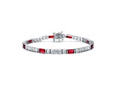 Ruby Red & White Cubic Zirconia, Rhodium Plated over Sterling Silver Tennis Bracelet