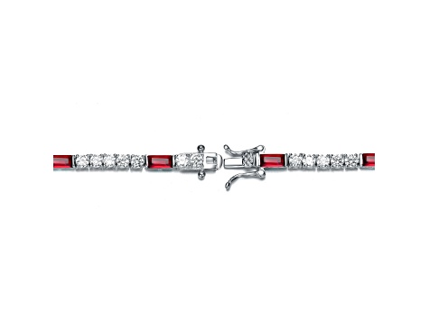 Ruby Red & White Cubic Zirconia, Rhodium Plated over Sterling Silver Tennis Bracelet