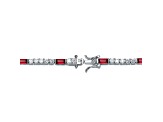 Ruby Red & White Cubic Zirconia, Rhodium Plated over Sterling Silver Tennis Bracelet