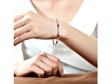 Ruby Red & White Cubic Zirconia, Rhodium Plated over Sterling Silver Tennis Bracelet