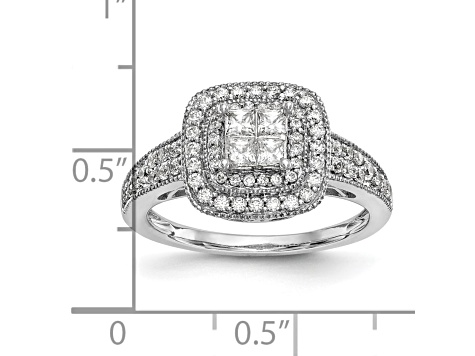 Rhodium Over 14K White Gold Diamond Cluster Engagement Ring 0.67ctw