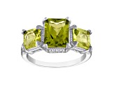 Green Peridot Sterling Silver 3-Stone Ring 5.11 ctw