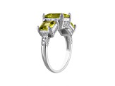 Green Peridot Sterling Silver 3-Stone Ring 5.11 ctw