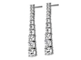 Rhodium Over Sterling Silver Polished Graduated Cubic Zirconia Post Dangle Earrings