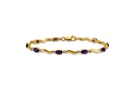 14k Yellow Gold and Rhodium Over 14k Yellow Gold Diamond and Amethyst Bracelet