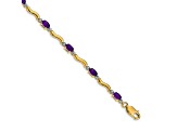14k Yellow Gold and Rhodium Over 14k Yellow Gold Diamond and Amethyst Bracelet