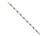 14k Yellow Gold and Rhodium Over 14k Yellow Gold Diamond and Amethyst Bracelet