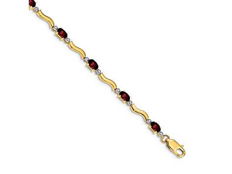 14k Yellow Gold and Rhodium Over 14k Yellow Gold Fancy Diamond and Garnet Bracelet