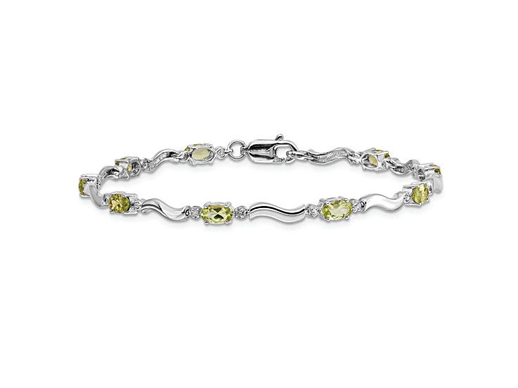 Rhodium Over 14k White Gold Fancy Diamond and Peridot Bracelet