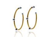 Stainless Steel and 18K White Gold Hoop Earrings