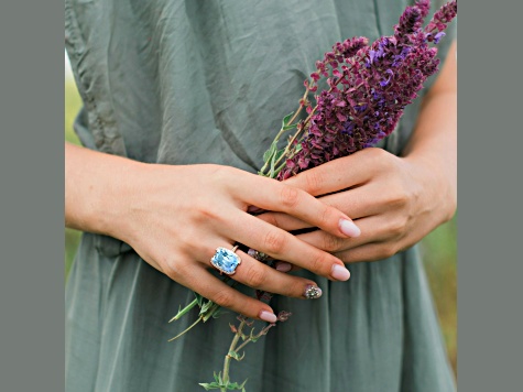 9.40ctw Sky Blue and White Topaz Cocktail Ring in Sterling Silver