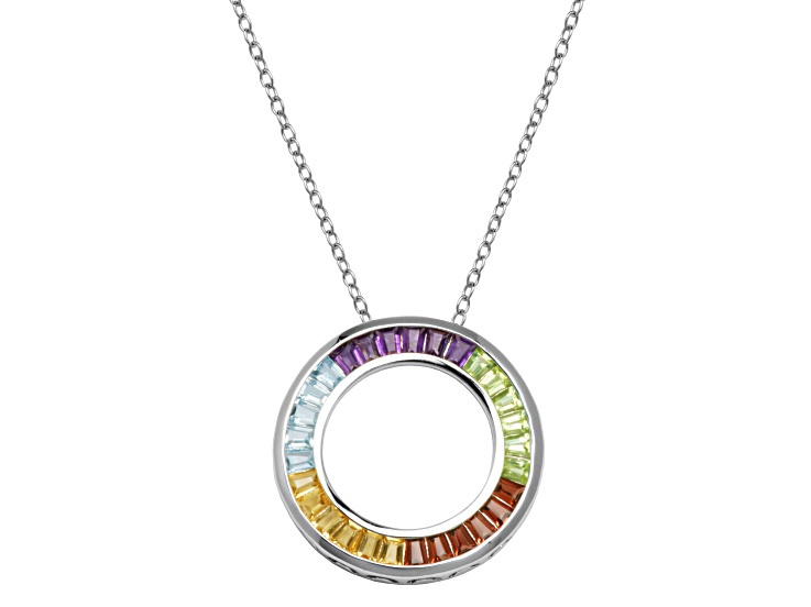 Multi-Color Multi-Gemstone Platinum Over Sterling Silver