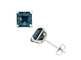 London Blue Topaz Princess Cut 10K White Gold Stud Earrings 2.60ctw