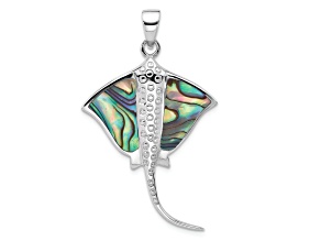 Rhodium Over Sterling Silver Polished Abalone Stingray Pendant