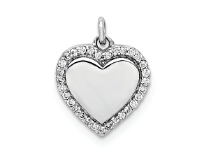 Rhodium Over 14k White Gold Diamond Fancy Polished Heart Pendant