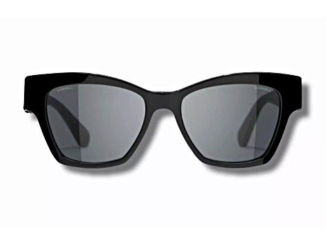 Chanel Black w Black Leather Arm Detail and "CC" Logo Frame/ Gray Lens Sunglasses