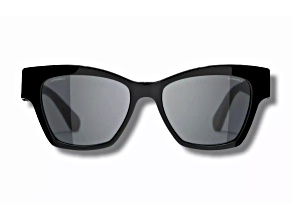 Chanel Black w Black Leather Arm Detail and "CC" Logo Frame/ Gray Lens Sunglasses