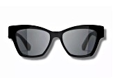 Chanel Black w Black Leather Arm Detail and "CC" Logo Frame/ Gray Lens Sunglasses