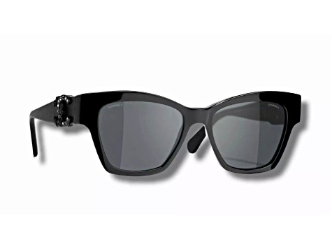 Chanel Black w Black Leather Arm Detail and "CC" Logo Frame/ Gray Lens Sunglasses