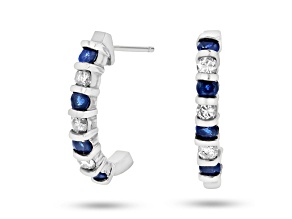 0.90ctw Sapphire and Diamond J Hoop Earrings in 14k White Gold