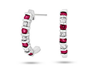 0.90ctw Ruby and Diamond J Hoop Earrings in 14k White Gold