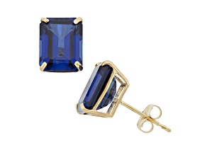 Octagon Lab Created Sapphire 10K Yellow Gold Earrings 5.40ctw