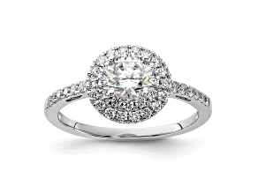 Rhodium Over 14K White Gold Diamond Complete Double Halo Engagement Ring 0.92ctw