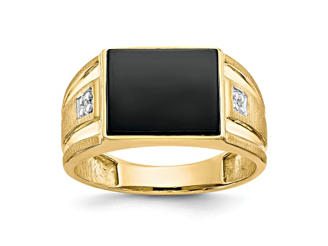 10K Yellow Gold Men's Diamond and Black Onyx Ring - 1B53QA | JTV.com