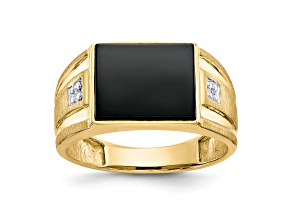 10K Yellow Gold Men's Diamond and Black Onyx Ring