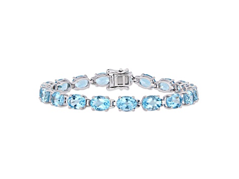 28.50ctw Oval-Cut Sky-Blue Topaz Tennis Bracelet in Rhodium Over Sterling Silver