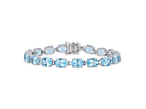 28.50ctw Oval-Cut Sky-Blue Topaz Tennis Bracelet in Rhodium Over Sterling Silver