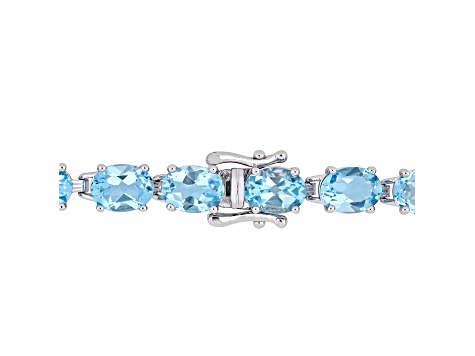 28.50ctw Oval-Cut Sky-Blue Topaz Tennis Bracelet in Rhodium Over Sterling Silver
