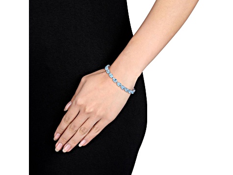 28.50ctw Oval-Cut Sky-Blue Topaz Tennis Bracelet in Rhodium Over Sterling Silver