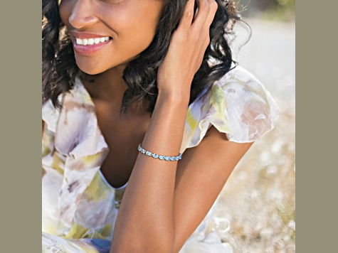 28.50ctw Oval-Cut Sky-Blue Topaz Tennis Bracelet in Rhodium Over Sterling Silver