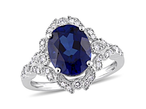 Lab Created Blue Sapphire and White Diamond 10k White Gold Ring 4.80ctw