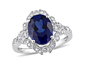 Lab Created Blue Sapphire and White Diamond 10k White Gold Ring 4.80ctw