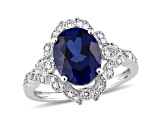 Lab Created Blue Sapphire and White Diamond 10k White Gold Ring 4.80ctw