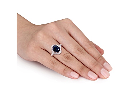 Lab Created Blue Sapphire and White Diamond 10k White Gold Ring 4.80ctw