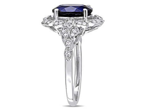 10k White Gold Lab Created Blue Sapphire and Diamond Ring shops Size 7 1/4