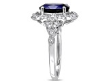 Lab Created Blue Sapphire and White Diamond 10k White Gold Ring 4.80ctw