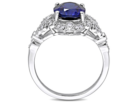 Lab Created Blue Sapphire and White Diamond 10k White Gold Ring 4.80ctw