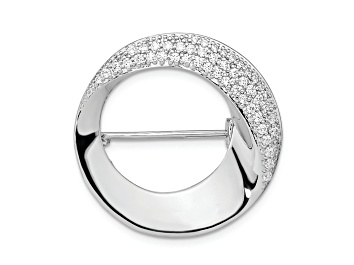 Picture of Rhodium Over Sterling Silver Polished Cubic Zirconia Circle Pin Brooch
