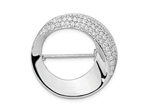 Rhodium Over Sterling Silver Polished Cubic Zirconia Circle Pin Brooch