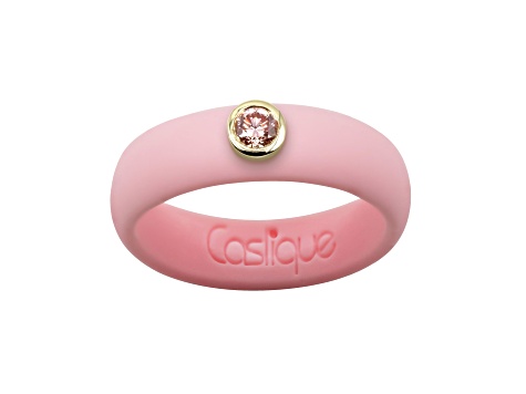 Caslique Sakura Pink Silicone Ring with pink Lab Grown Diamond in 14K Gold Bezel, 0.10ct