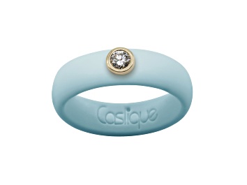 Picture of Caslique Powder Blue Silicone Ring with Lab Grown Diamond in 14K Gold Bezel, 0.10ct