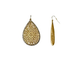 Gold-Tone Floral Filigree with Clear Crystal Stone Earring with Fishhook Closure.