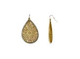 Gold-Tone Floral Filigree with Clear Crystal Stone Earring with Fishhook Closure.