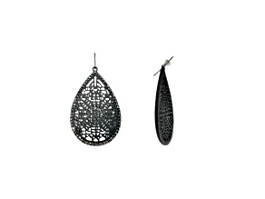 Matte Black-Tone Floral Filigree with Clear Crystal Stone Earring with Fishhook Closure.